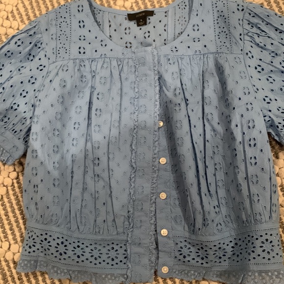 J. Crew Blue Eyelet Blouse - Picture 7 of 8